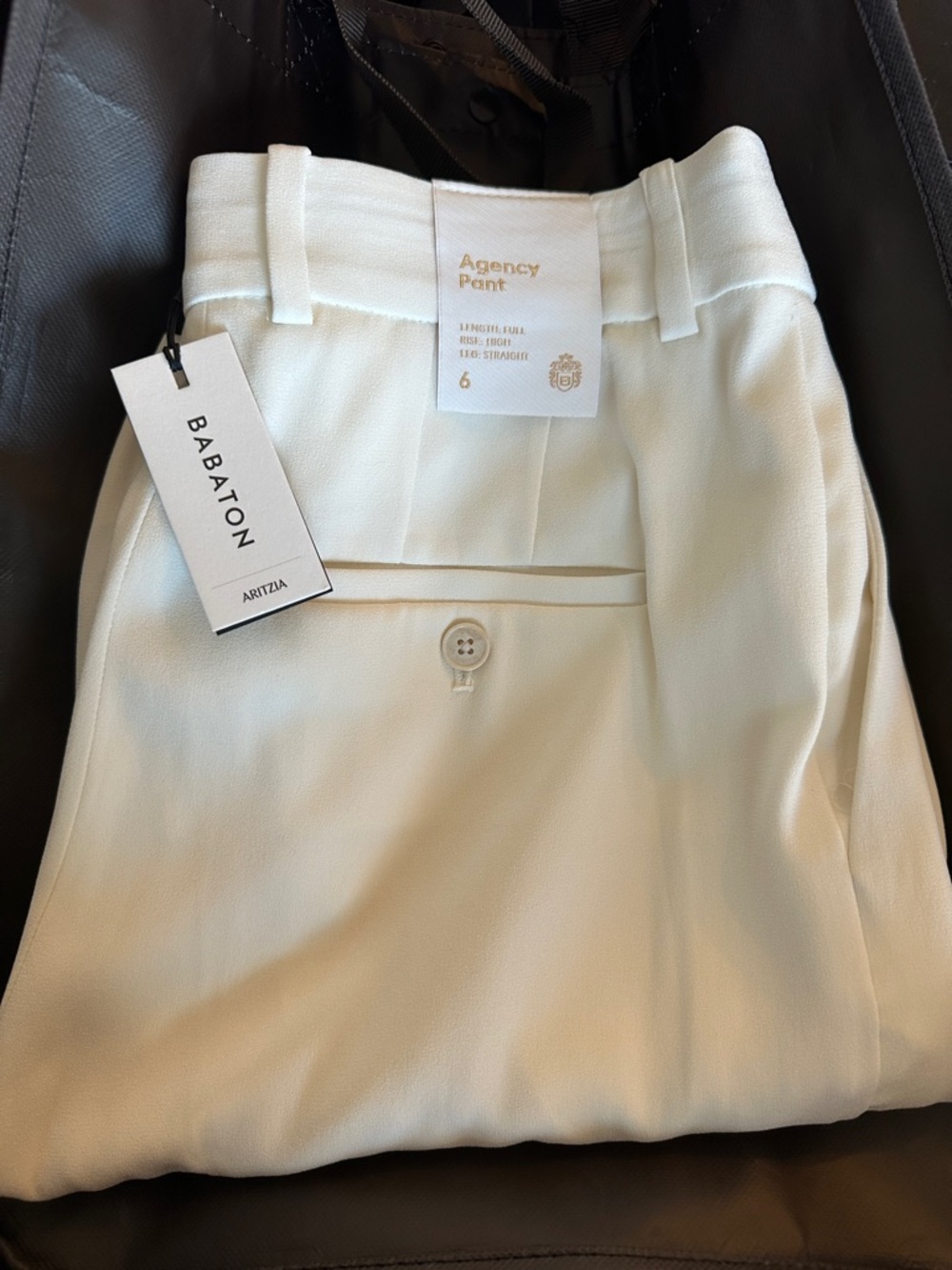 Aritzia agency pant light birch size 6 high rise, straight leg, full length, NWT